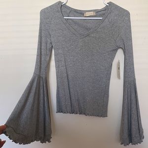 Altar’d State V neck heather grey flare long sleeve top